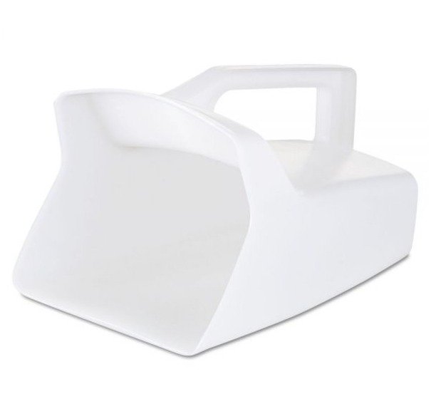SCOOP, KITCHEN, UTILITY, FLAT BOTTOM, PLASTIC, WHITE, 64 OZ, 5-3/4 X 8 INCHES