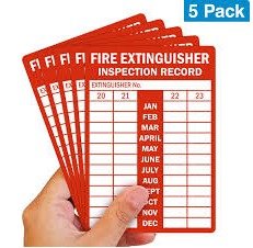 TAG, INSPECTION RECORD, FIRE EXTINGUISHER, LAMINATED, VINYL, RED, 5 X 3.5 INCHES,