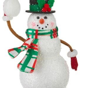 DECORATION, SNOWMAN DOLL, CHRISTMAS ORNAMENT, FABRIC/PLASTIC/BEADS, 7 INCHES