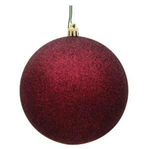 DECORATION, BALL ORNAMENTS, CHRISTMAS, 4 FINISH, PLASTIC/GLITTER, BURGUNDY RED,