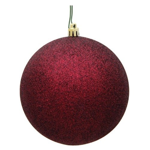 DECORATION, BALL ORNAMENTS, CHRISTMAS, 4 FINISH, PLASTIC/GLITTER, BURGUNDY RED