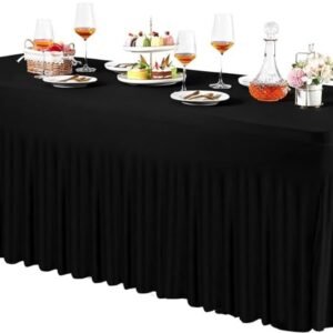 TABLECLOTH, (TABLE SKIRT), WAVY SKIRT-LIKE EFFECT, RECTANGLE, SPANDEX, BLACK,