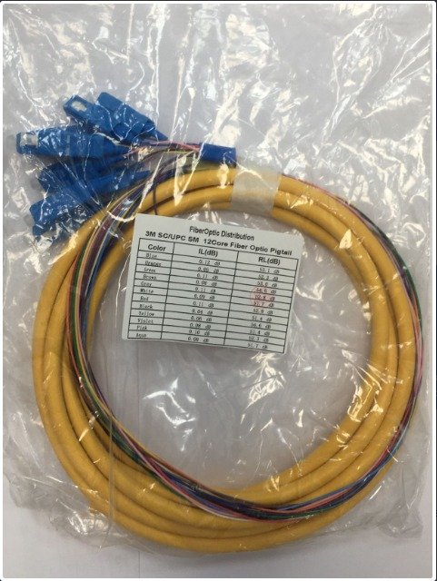 CABLE, FIBER OPTIC, PIGTAIL, SINGLE MODE, SC/UPC, 12 FIBER, YELLOW, 3 METER