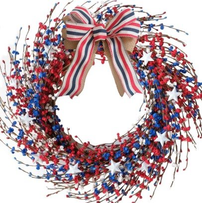 DECORATION, WREATH, PATRIOTIC DAY, DOOR MOUNT, GRAPEVINE/METAL