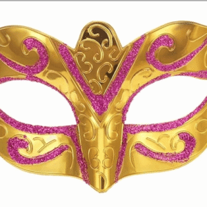 MASK, FACE, MASQUERADE, MARDI GRAS, SHINING PLATED GOLD, PVC,