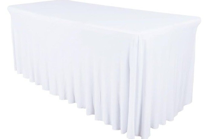 TABLECLOTH, (TABLE SKIRT), WAVY SKIRT-LIKE EFFECT, RECTANGLE, SPANDEX, WHITE,