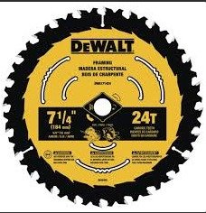BLADE, CIRCULAR SAW, CARBIDE, WOOD CUTTING, 7-1/4 INCHES X 24 TOOTH