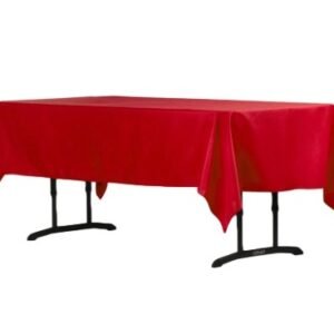 TABLECLOTH, THREE-SIDED, POLYESTER, RED, 60 X 102 INCHES ; MANUFACTURER: ,,,