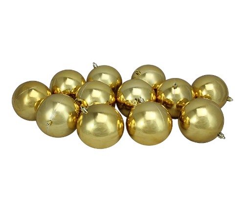 DECORATION SET, CHRISTMAS BALL, PLASTIC, GOLD, 12 PIECES