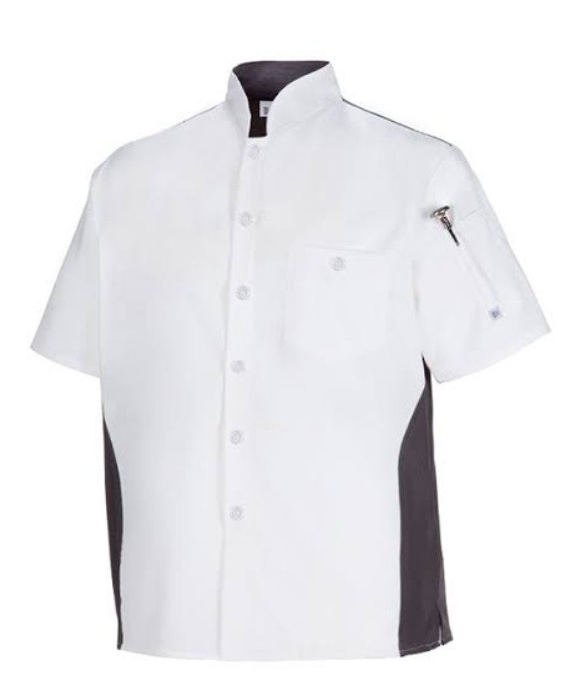 SHIRT, CHEF'S, POLY/COTTON, WHITE & CHARCOAL, 3XL