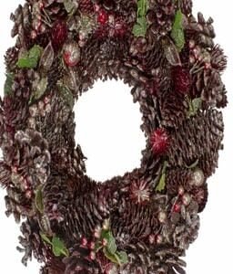 DECORATION, WREATH, CHRISTMAS, PINECONES & ORNAMENTS, RED,