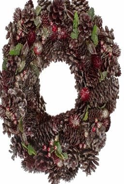 DECORATION, WREATH, CHRISTMAS, PINECONES & ORNAMENTS, RED