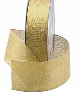 DECORATION, RIBBON, FABRIC, GOLD, METALLIC, 0.75 INCH X 110 YARDS