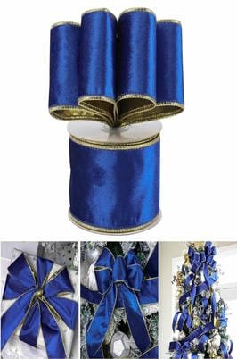 DECORATION, RIBBON, FABRIC, ROYAL BLUE, METALLIC