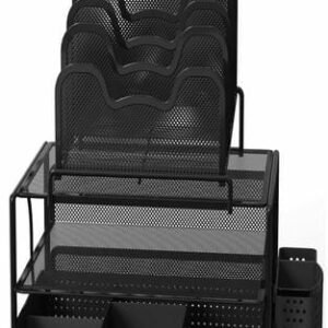 ORGANIZER, DESK, MESH, STEEL, BLACK, 14.8 X 12.85 X 9 INCHES