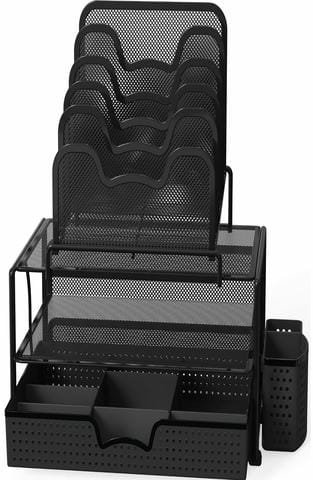 ORGANIZER, DESK, MESH, STEEL, BLACK, 14.8 X 12.85 X 9 INCHES