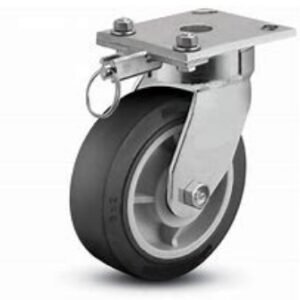 CASTER, SWIVEL, W/LOCK, METAL & RUBBER, 8 X 3 X 6 INCHES