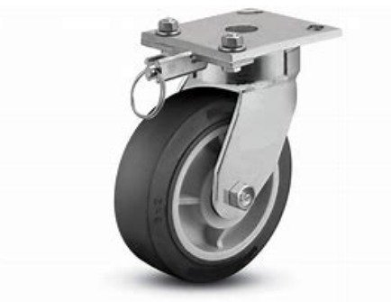 CASTER, SWIVEL, W/LOCK, METAL & RUBBER, 8 X 3 X 6 INCHES