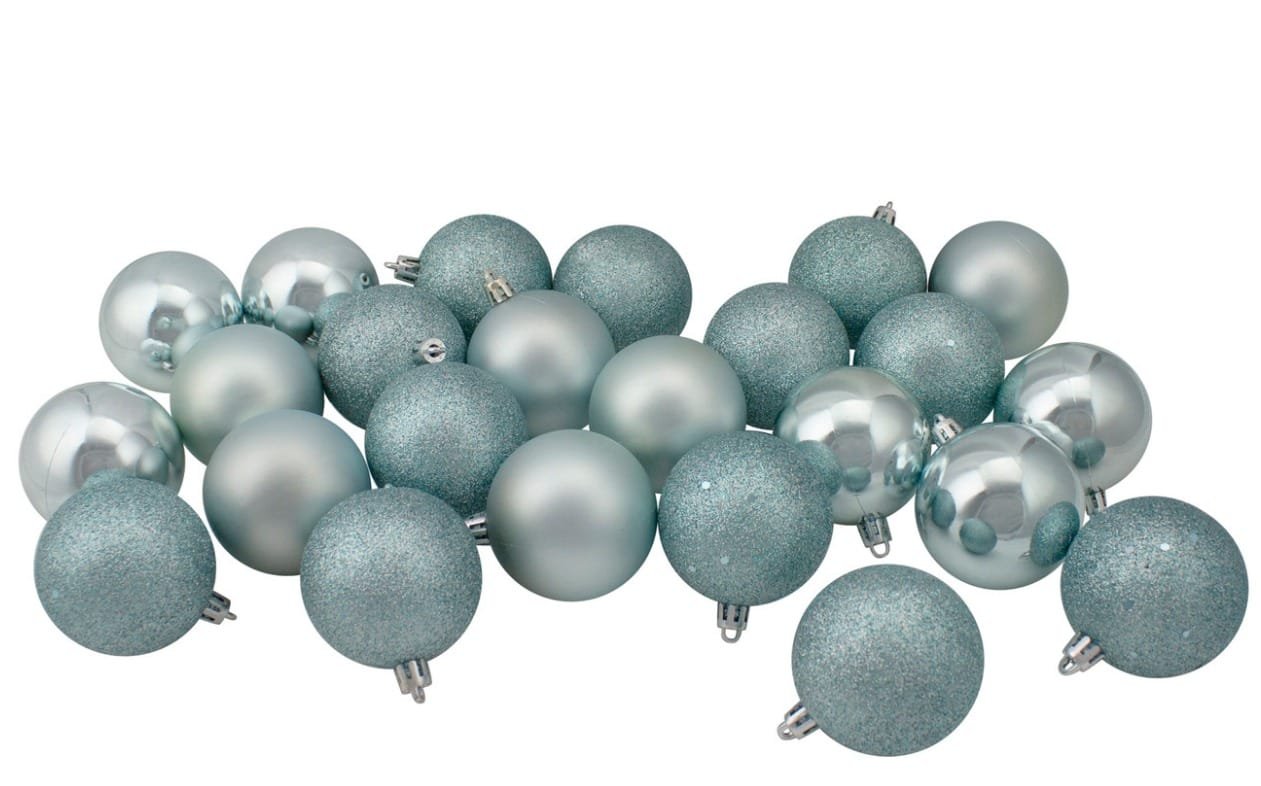 DECORATION, BALL, CHRISTMAS, PLASTIC/GLITTER, MERMAID BLUE, 2.5 INCHES