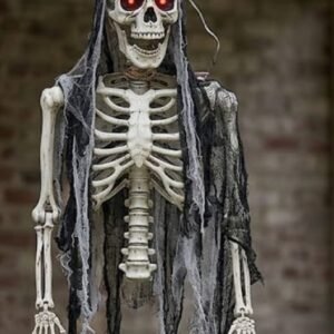 DECORATION, HANGING, HALF SKELETON, W/ RED LIGHT UP EYES,