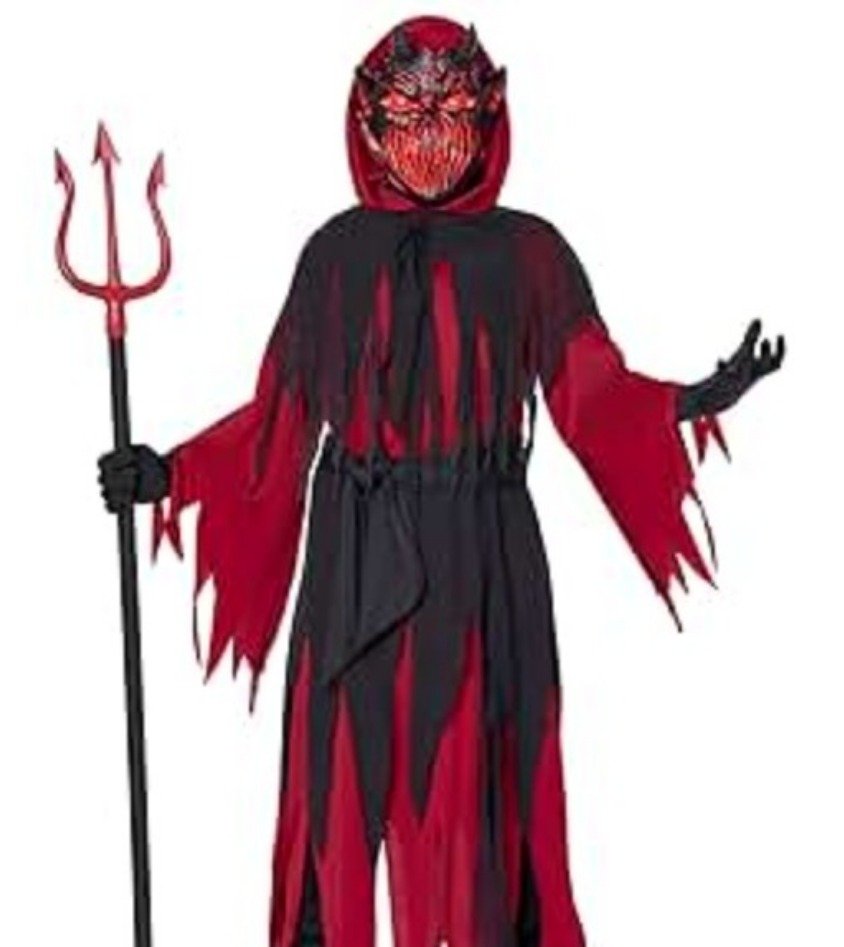 DECORATION, VINTAGE DEVIL, HANGING, LIGHT-UP, POLYESTER, PLASTIC, METAL