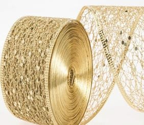 DECORATION, CRAFT RIBBON, MESH, NYLON, GOLD,