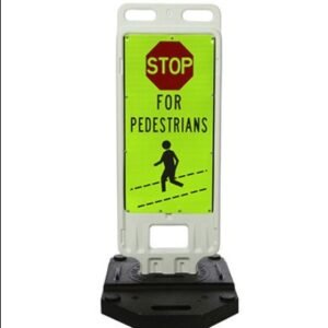 SIGN, STOP, PEDESTRIANS, W/BASE, PLASTIC/RUBBER, 8 X 36 INCHES, MANUFACTURER: TRAFFIX DEVICES INC,