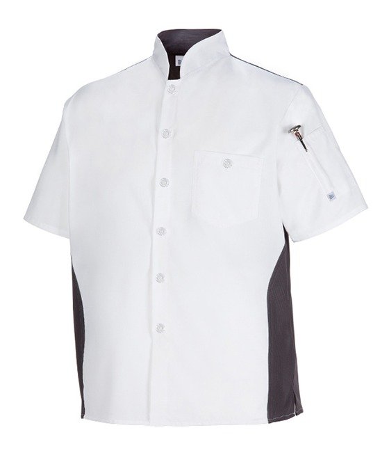 SHIRT, CHEF'S, POLY/COTTON, WHITE & CHARCOAL, 2XL