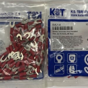 TERMINAL, LUG, FORK, INSULATED, RED, 22-16 AWG, MANUFACTURER:K S TERMINALS IN, (contains 100 each),