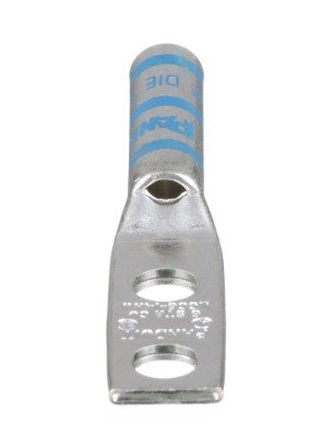 LUG, LONG BARREL, TWO-HOLE, 6 AWG, COPPER, BLUE,
