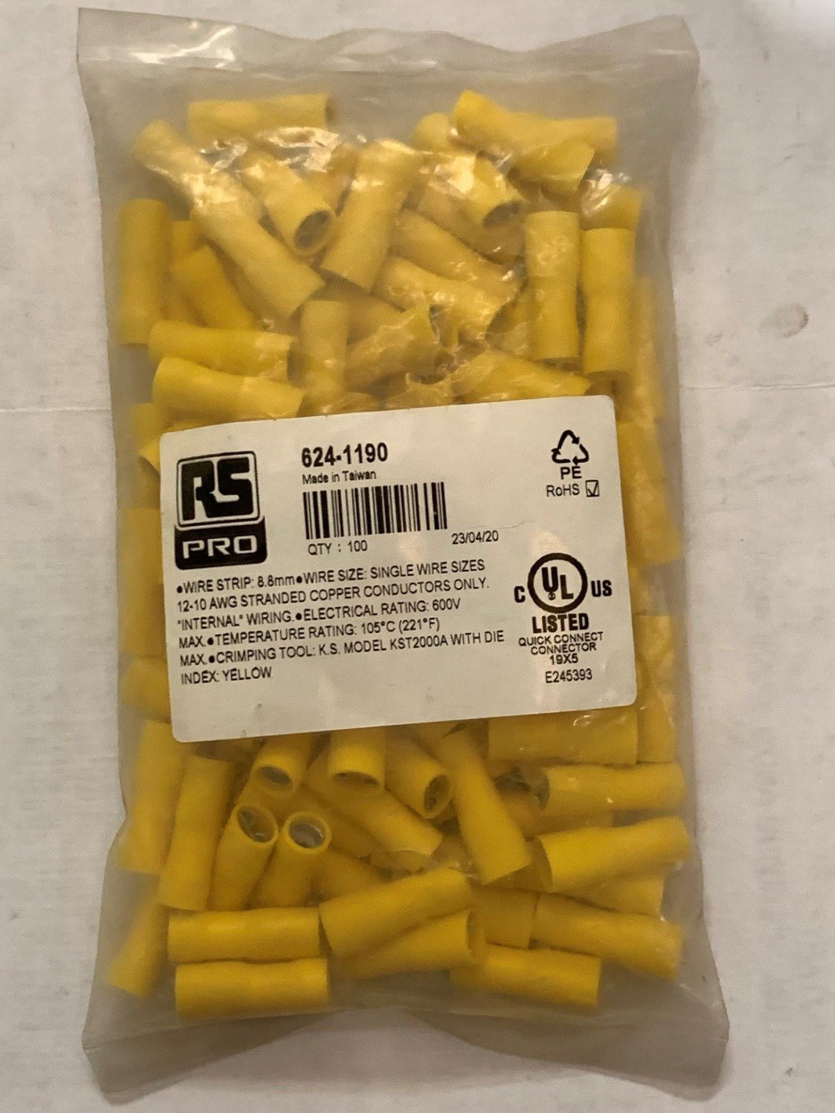TERMINAL, QUICK DISCONNECT, FEMALE, BRASS, YELLOW,