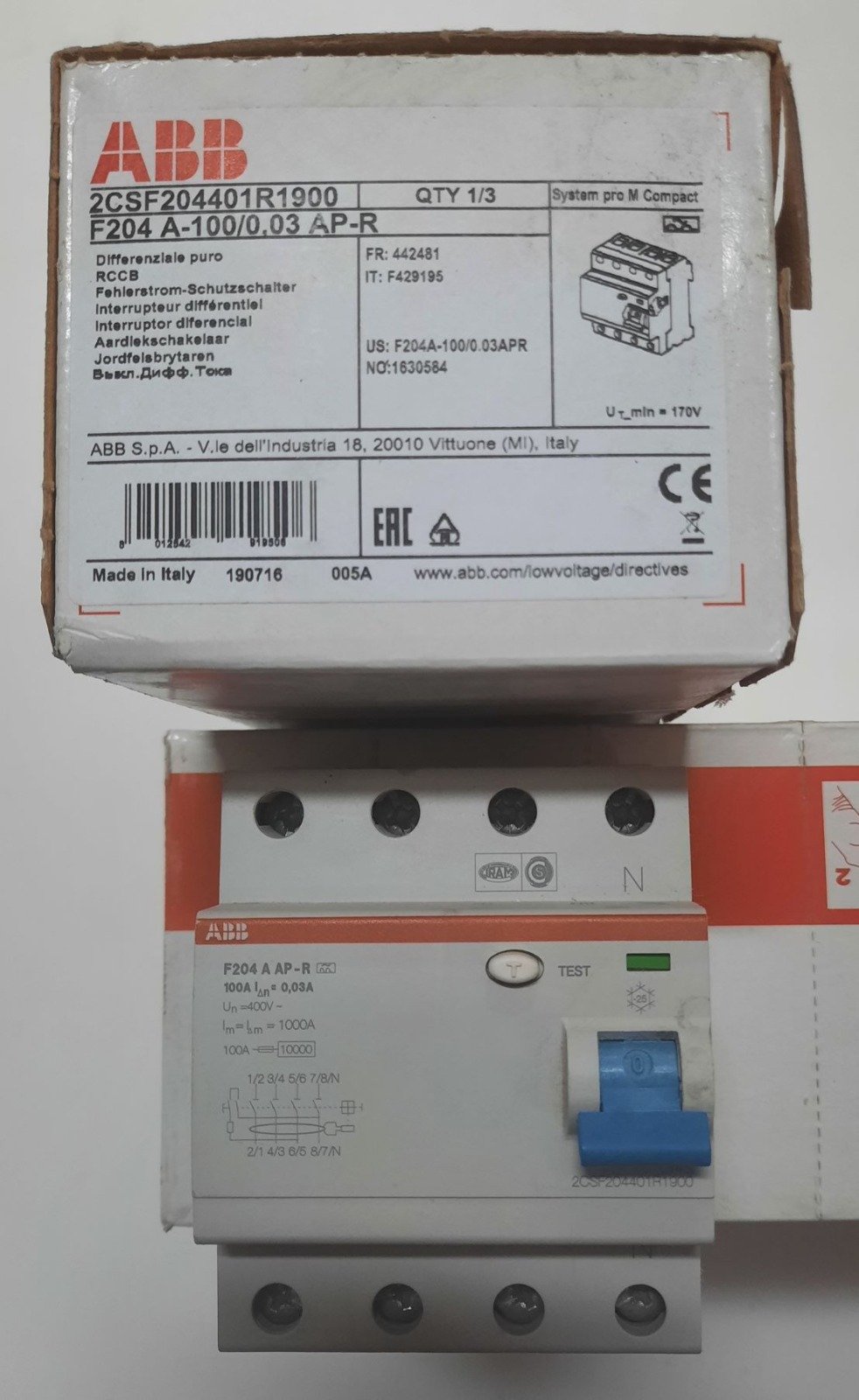 CIRCUIT BREAKER, RCCB, 4 POLE, 100A, 30MA